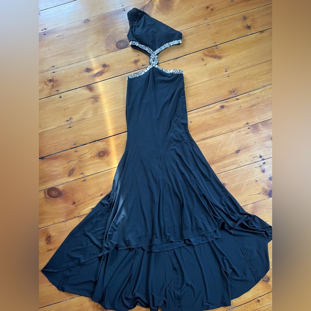 🔥💎Elegant One Shoulder Black Prom Formal Dress with Side Cutouts, Size 2💎🔥